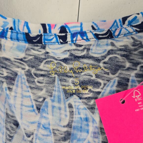 NWT Lilly Pulitzer Etta V-Neck Women's Shirt Navy Sailboat Print S 6136 - Picture 4 of 9